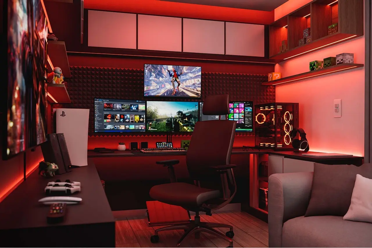Gaming setup med flere skærme